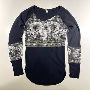 Free People We The Free Thermal Black Knit Detail Medium